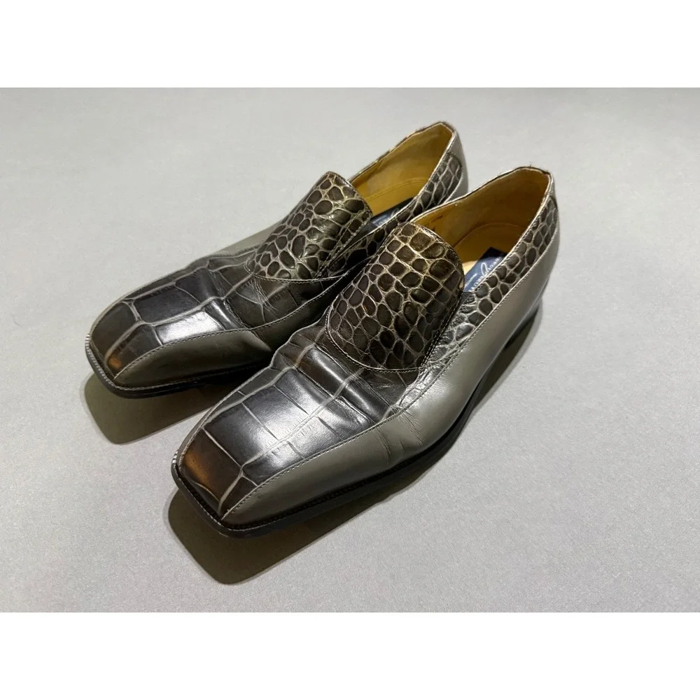 Giorgio Brutini Loafers Mens 13M Grey Faux Croc Leather Square Toe Dress Shoes